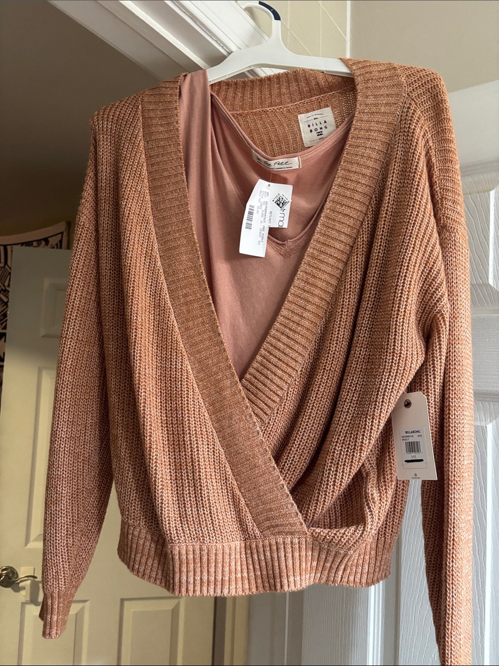 Billabong Dusty Rose Wrap V-Neck Knit Sweater